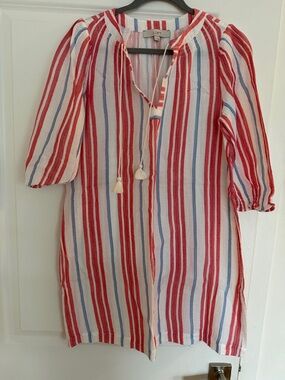 LOFT Red, Blue & White Striped Tassel Tunic New Without Tags